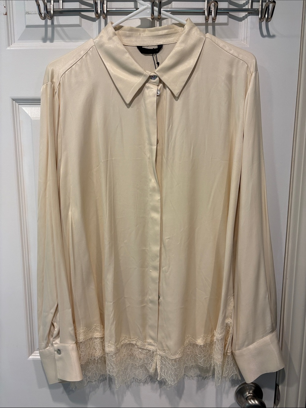 Zara Cream Lace-Hem Button Blouse